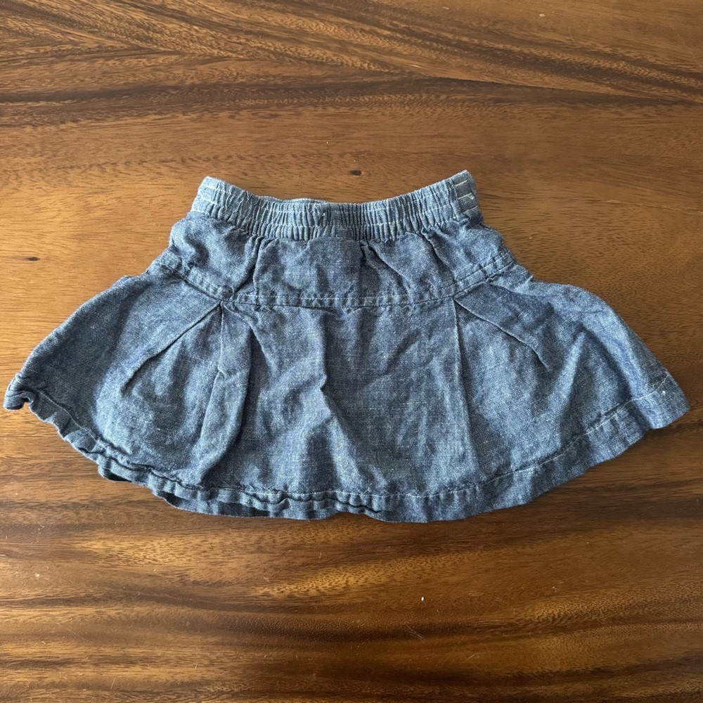 Janie & Jack Blue Linen Cotton Pleated Skort Bow Accents 12-18M - Picture 2 of 4